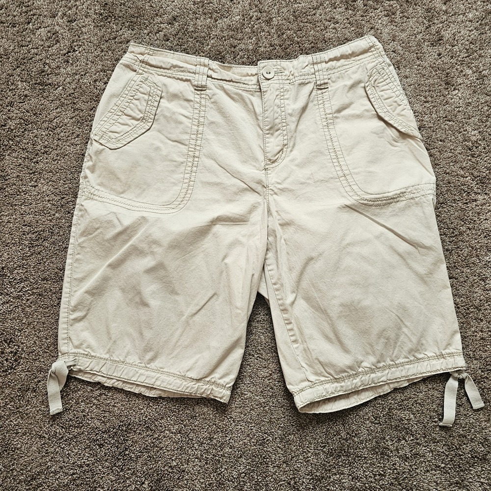 St Johns Bay Chino Shorts Womens Plus 16W Sand Solid Drawstring Legs 100% Cotton
